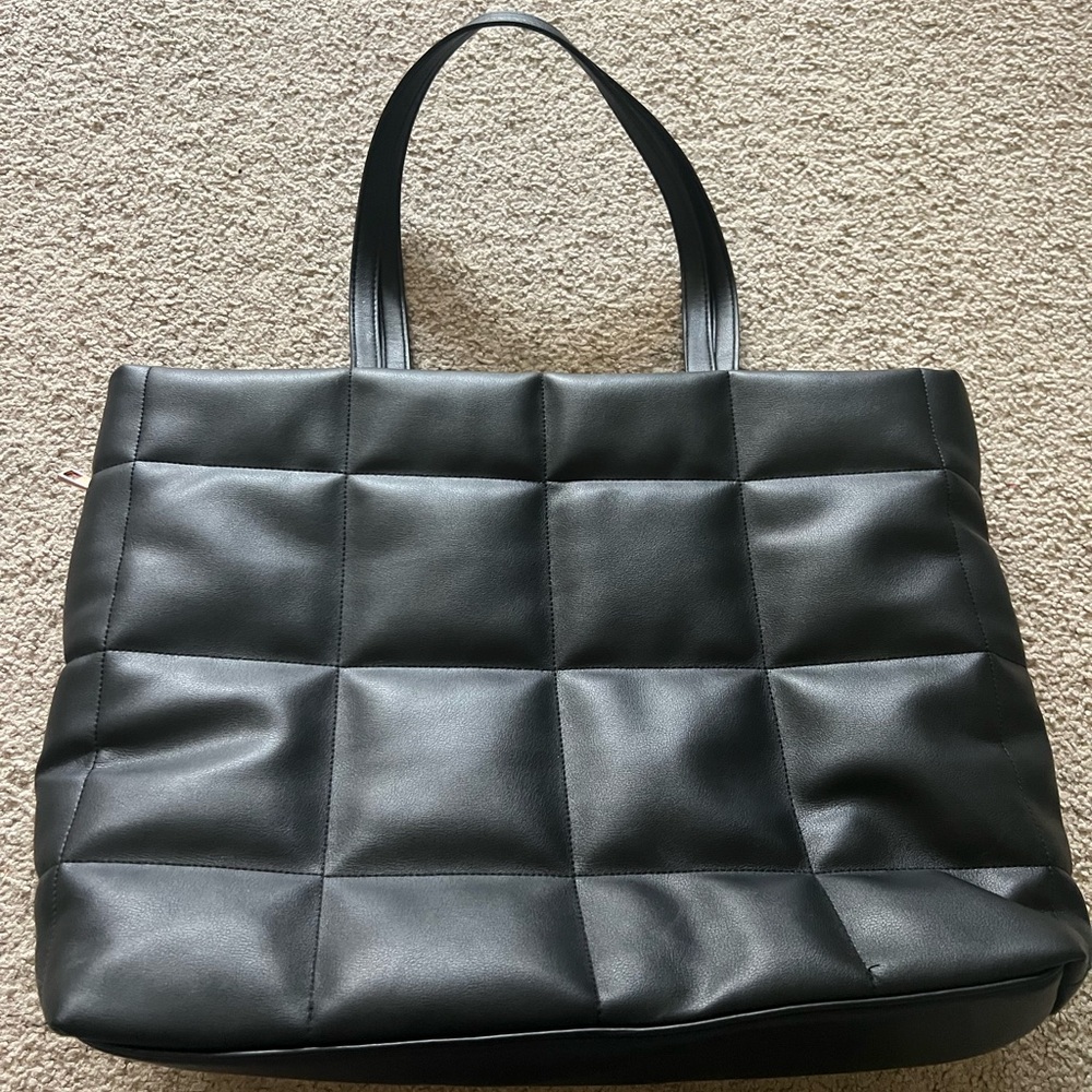 Black Pillow Cassette Tote Purse Quilted Leatherette Soft Handbag